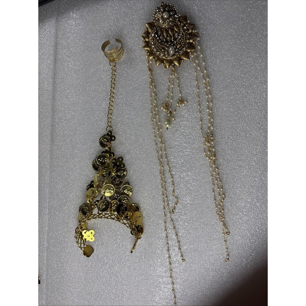 Indian Bollywood Gold Tone Hair Jewelry Accessory Belly Dance Bun Wrist Ring